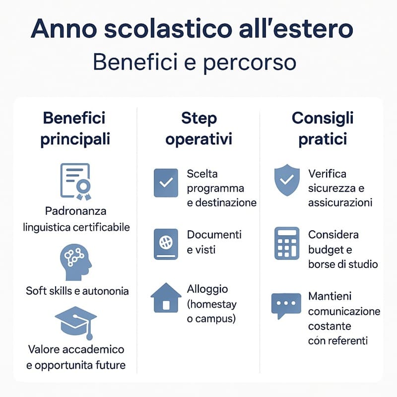 infografica sui benefici e passaggi di un anno scolastico all’estero